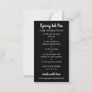 Black Care Instructions for Epoxy Pen Card