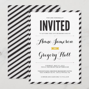 Black Carnival Stripes Modern Wedding Invitation