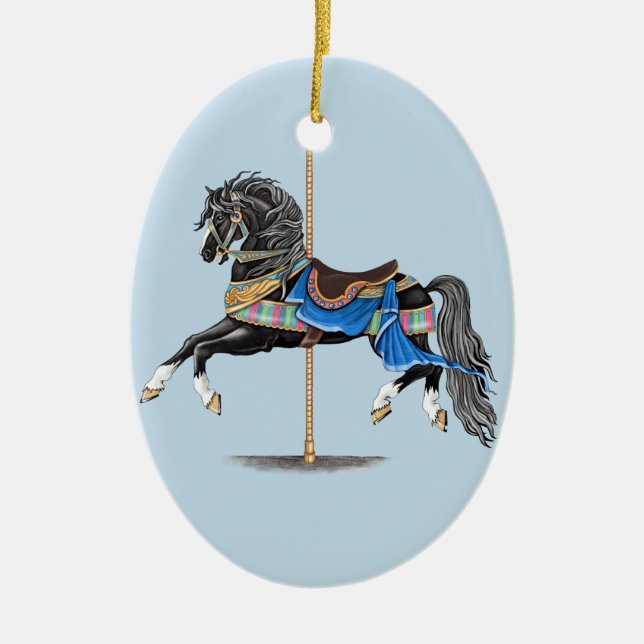 Black Carousel Horse Ceramic Tree Decoration (Front)