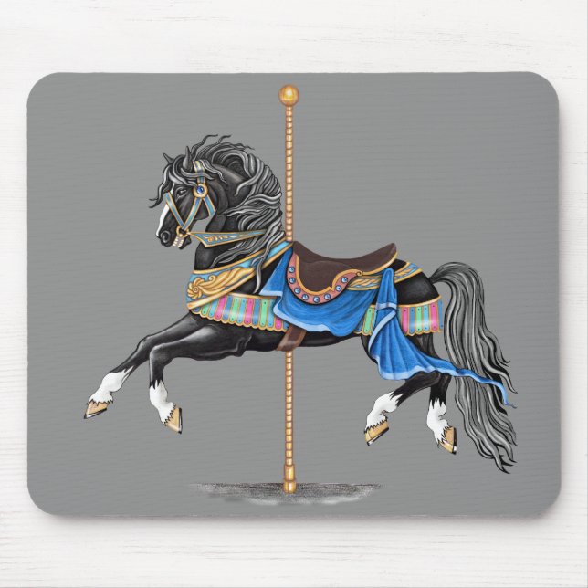 Black Carousel Horse Mouse Mat (Front)