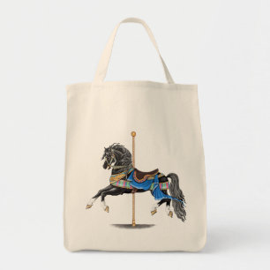 Black Carousel Horse Tote Bag