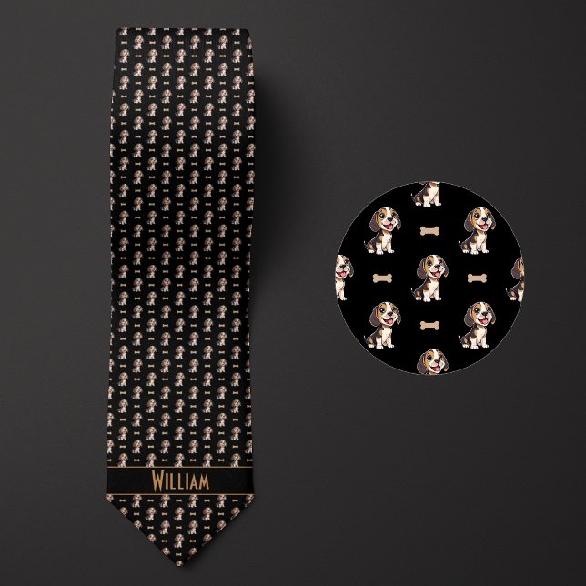 Black Cartoon Beagle Tie (Creator Uploaded)