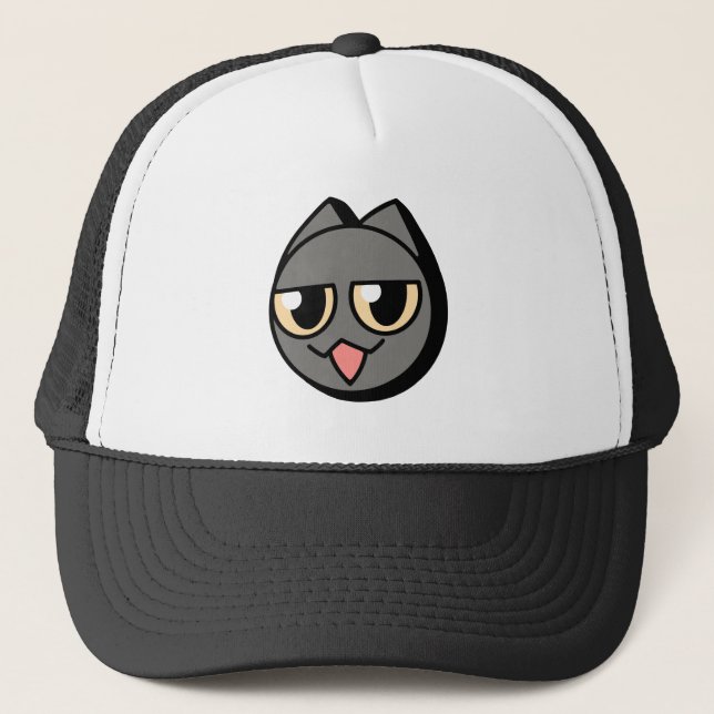 Black Cartoon Cat Trucker Hat (Front)