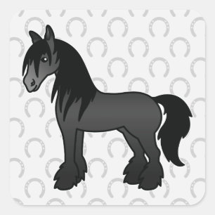 Black Cartoon Gypsy Vanner Shire Clydesdale Horse Square Sticker