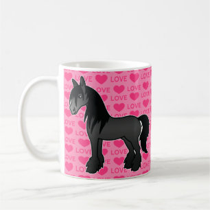 Black Cartoon Gypsy Vanner Shire Clydesdale Love Coffee Mug