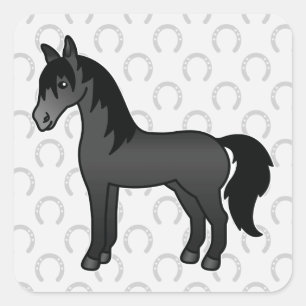Black Cartoon Horse Square Sticker