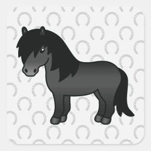 Black Cartoon Shetland Pony Square Sticker