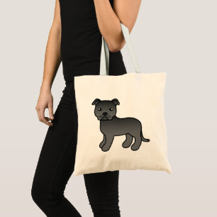 Black Cartoon Staffordshire Bull Terrier Tote Bag