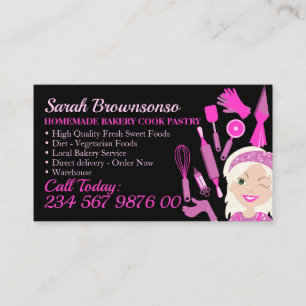 Black Cartoon Woman Blonde Hair Bakery Cake Pastry Business Card