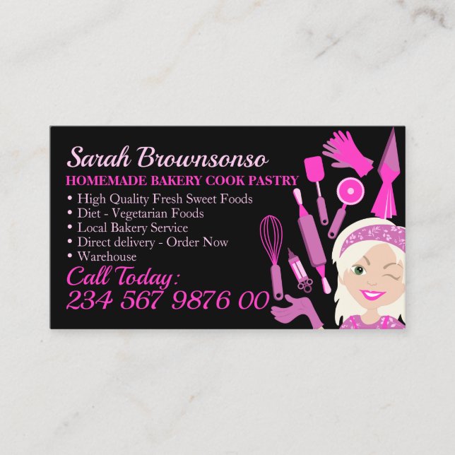 Black Cartoon Woman Blonde Hair Bakery Cake Pastry Business Card (Front)