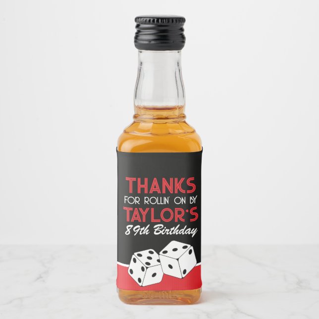 Black Casino Dice Birthday Favour Liquor Bottle Label (Front)