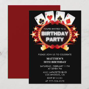 Black Casino Men Las vegas Poker 58th birthday Invitation