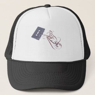 black cassette tape trucker hat