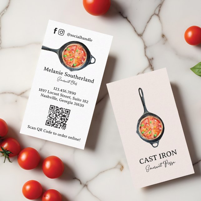 Black Cast Iron Skillet Pizza Catering & Delivery Business Card (Black Cast Iron Skillet Pizza Catering & Delivery Business Card)