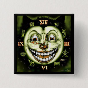 Black Cat 13 Clock Halloween 15 Cm Square Badge