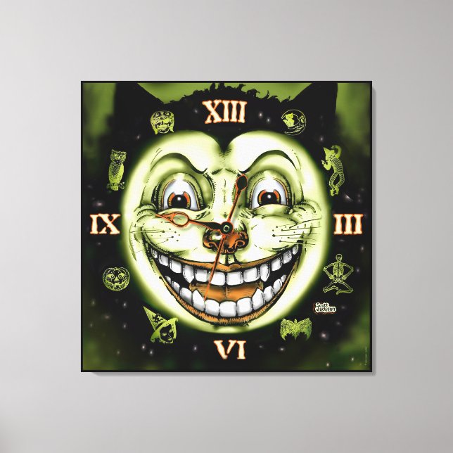Black Cat 13 Clock Halloween Canvas Print (Front)