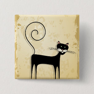 Black cat 15 cm square badge