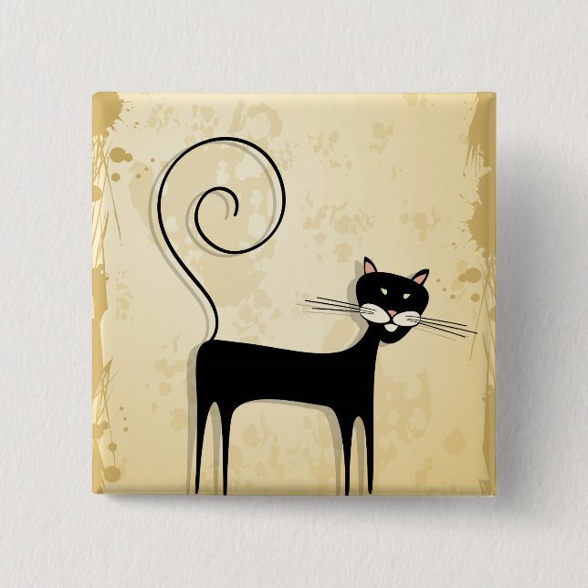 Black cat 15 cm square badge (Front)