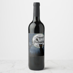 Black Cat 3 Halloween Wine Label