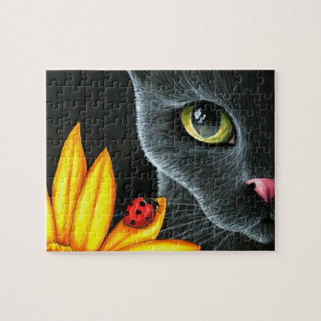 Black Cat 510 ladybug yellow flower Jigsaw Puzzle (Horizontal)