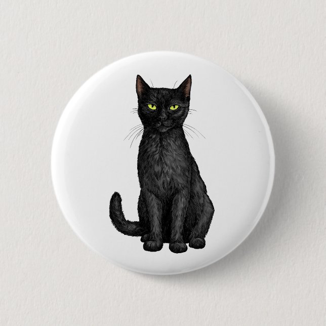 Black cat 6 cm round badge (Front)