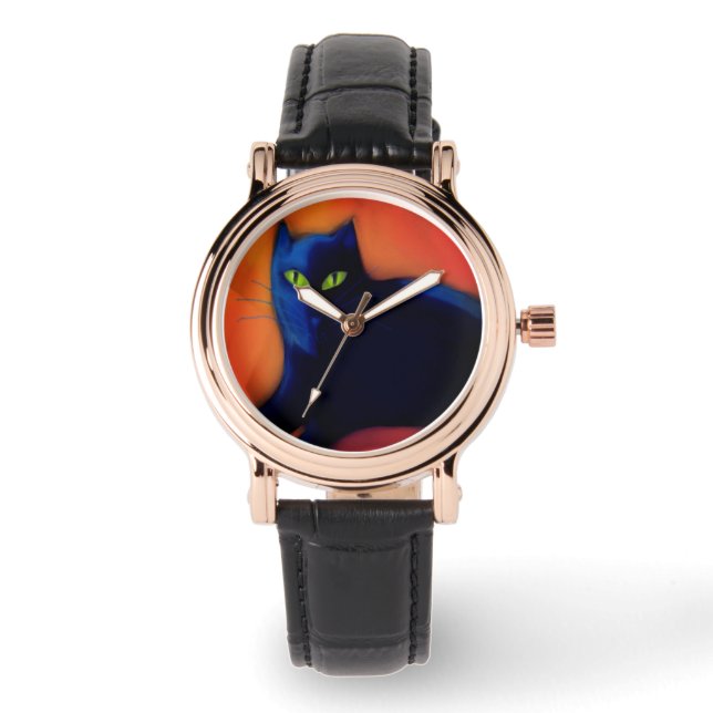 Black Cat Abstract Art to Wear Watch (Front)