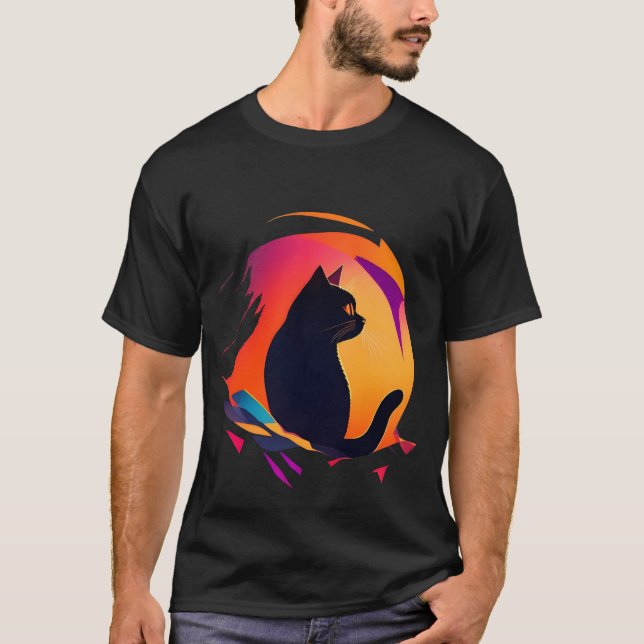 black cat abstract retro vintage T-Shirt (Front)