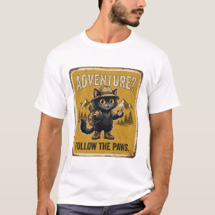 Black Cat Adventure Explorer Design T-Shirt