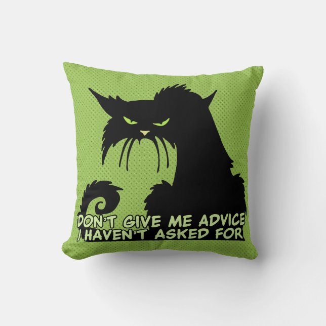 Black Cat Advice Saying Cushion (Front)