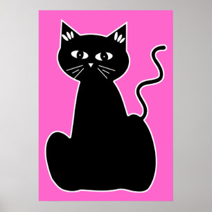 Black Cat Against a Hot Pink Background Poster