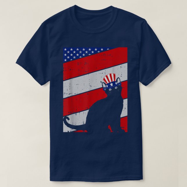 Black Cat American Flag 4th Of July Kitty Kitten L T-Shirt (Design Front)