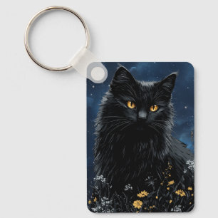 Black Cat Amongst the Flowers Key Ring