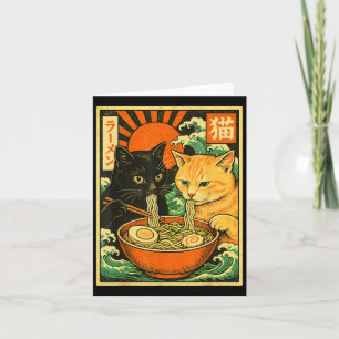 Black Cat & Orange Cat Slurping Ramen Japanese Card
