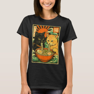 Black Cat &amp; Orange Cat Slurping Ramen Japanese T-Shirt