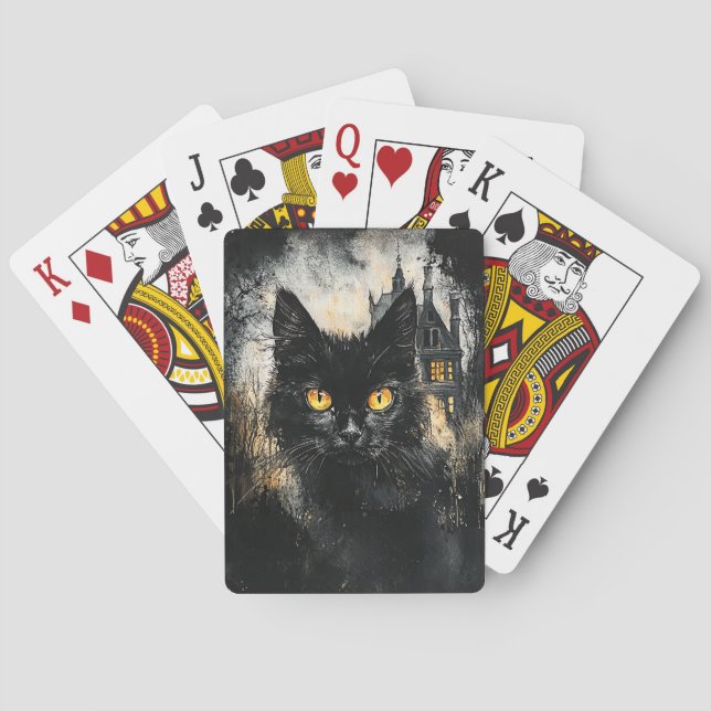 Black Cat and a Haunted House Playing Card Deck (Back)