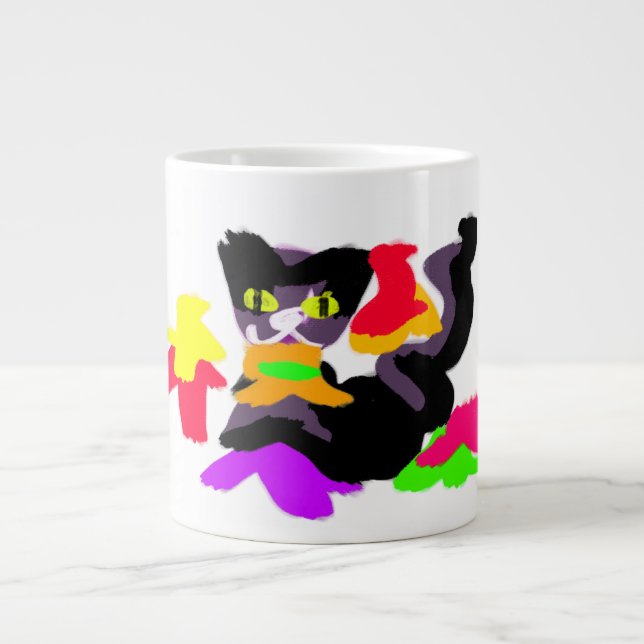 Black Cat and Autumn fun Large Coffee Mug (Front)