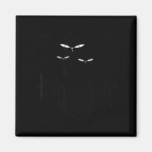 Black Cat And Bats Happy Halloween Kitty Cartoon Magnet