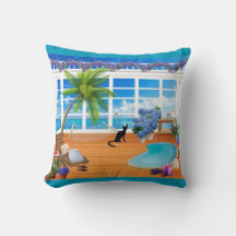 Black Cat and Beach Pillow