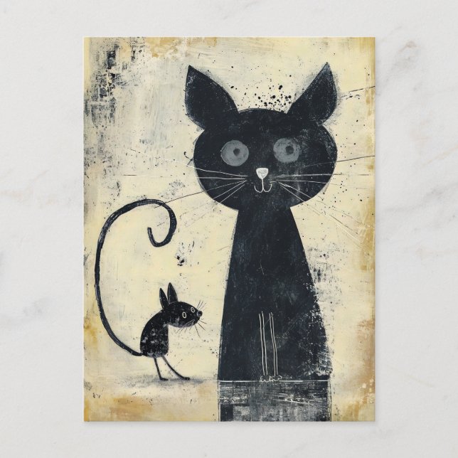 Black Cat and Black Mouse Postcard (Front)