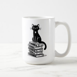 Black Cat and Books – Minimalist Design Coffee Mug