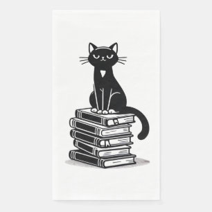 Black Cat and Books – Minimalist Design Napkin