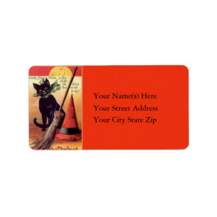 Black Cat and Broom Vintage Address Label