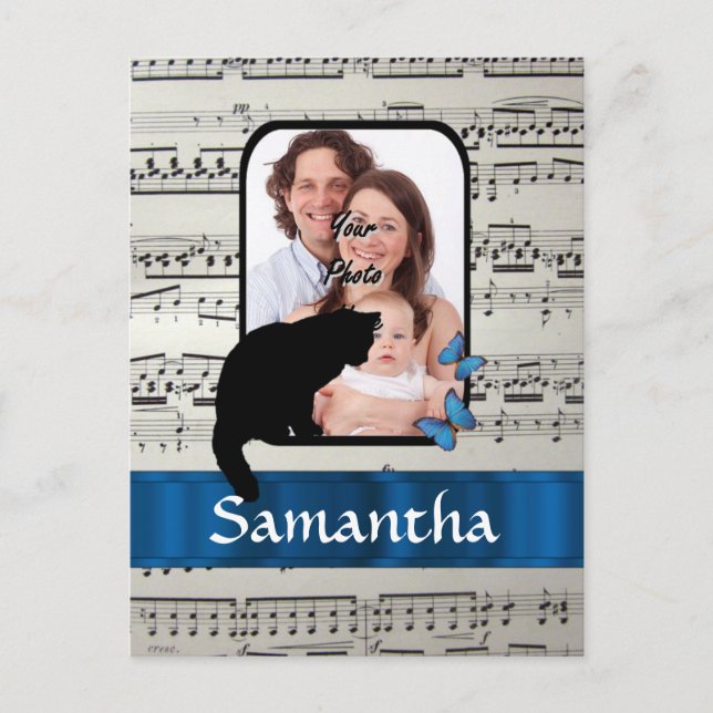 Black cat and butterflies postcard (Front)