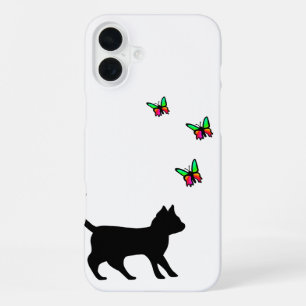 Black Cat and Butterfly iPhone 16 Plus Case