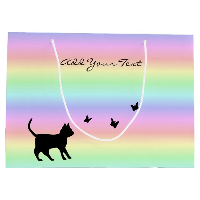 Black Cat and Butterfly on Rainbow Large Gift Bag (Back)