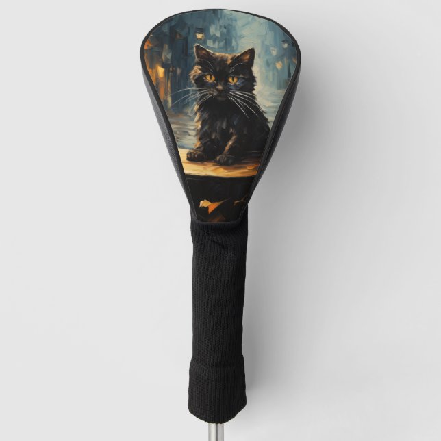 Black Cat and Cafe at Night Golf Head Cover (Front)