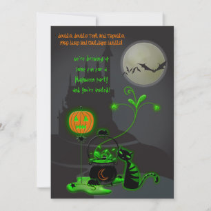 Black Cat and Cauldron Halloween Party Invitation
