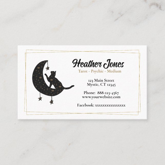 Black cat and celestial moon business card (Front)