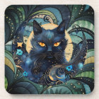 Black Cat and Celestial Moon Hard plastic coaster