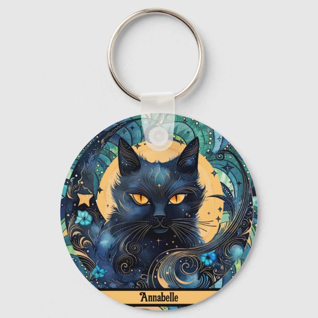 Black Cat and Celestial Moon Keychain (Front)
